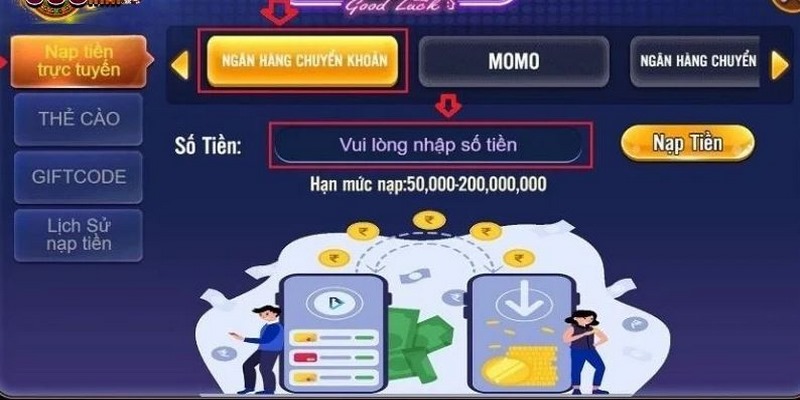 Để giao dịch qua ngân hàng người chơi truy cập vào ứng dụng game 